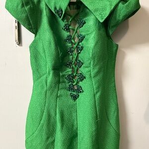 Source Unknown Green Dress with Lace-Up Detail